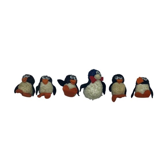 Vintage Set Of 6 Handmade Wool Penguin Magnets Googly Eyes & Felt Accents - Picture 1 of 6